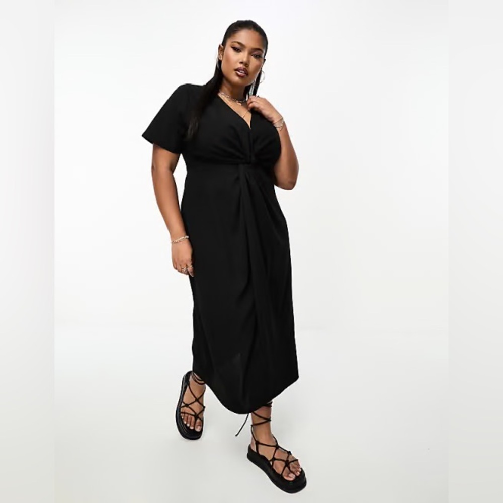 ASOS Curve Black Midi Twist-Front Dress